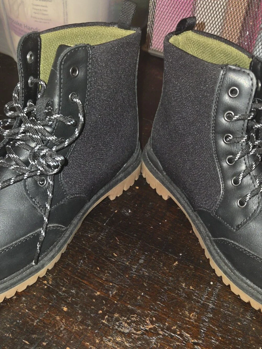 Boys Black and Olive Lace-Up Work Boots New Sz 3